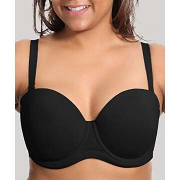 DELIMIRA Women's Underwire Contour Multiway Full Coverage Strapless Bra Plus Size Black 36DD