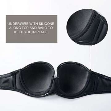 DELIMIRA Women's Underwire Contour Multiway Full Coverage Strapless Bra Plus Size Black 36DD