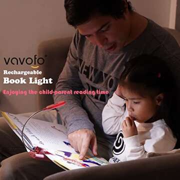 VAVOFO Rechargeable Book Light for Reading in Bed Kids, 7 LED Reading Light with 9-Level Warm Cool W...