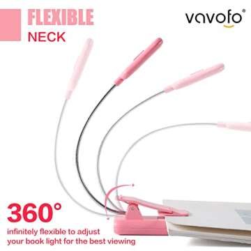 VAVOFO Rechargeable Book Light for Reading in Bed Kids, 7 LED Reading Light with 9-Level Warm Cool White Daylight, Eye Care Lamp with Power Indicator for Bookworms (Pink)