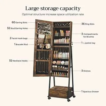 SONGMICS Lockable Jewelry Cabinet with Mirror and Storage