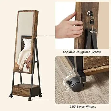 SONGMICS Lockable Jewelry Cabinet with Mirror and Storage