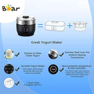 Bear Yogurt Maker with Timer and Stainless Steel Inner Pot