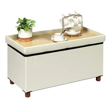 Versatile PINPLUS Linen Coffee Table Ottoman with Tray