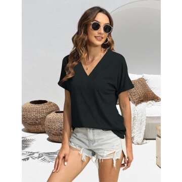 EyMuse Women V Neck Summer Tees Casual Fashion Tops