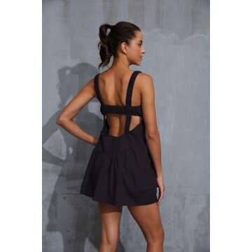 Meladyan Women Tennis Workout Mini Dress with Bra and Shorts Sleeveless Cutout Athletic Golf Exercise Summer Dresses Black