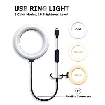 FURINE USB Streaming Microphone with Ring Light for PC, Gaming Mic with Boom Arm, 192kHz/24bit Professional USB C/A Condenser Mic for Podcast Recording on YouTube, Twitch or Zoom