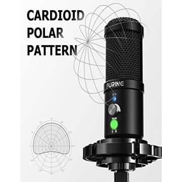 FURINE USB Streaming Microphone with Ring Light for PC, Gaming Mic with Boom Arm, 192kHz/24bit Professional USB C/A Condenser Mic for Podcast Recording on YouTube, Twitch or Zoom