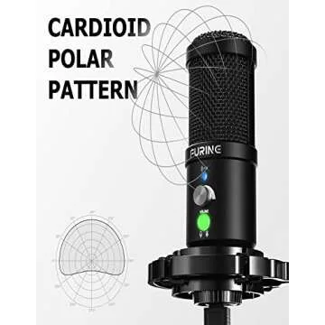 FURINE USB Streaming Microphone with Ring Light for PC, Gaming Mic with Boom Arm, 192kHz/24bit Professional USB C/A Condenser Mic for Podcast Recording on YouTube, Twitch or Zoom
