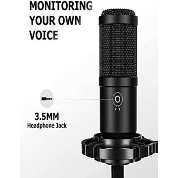 FURINE USB Streaming Microphone with Ring Light for PC, Gaming Mic with Boom Arm, 192kHz/24bit Professional USB C/A Condenser Mic for Podcast Recording on YouTube, Twitch or Zoom