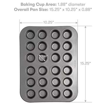 Cooking Light Mini Muffin Pan Carbon Steel Quick Release Coating, Non-Stick Bakeware, Heavy Duty Performance, 24-Cup, Gray