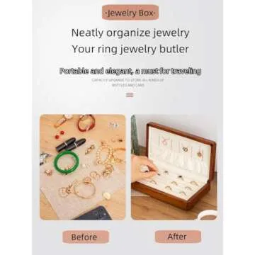 LIBOLXSP Jewelry Box Solid Wood Jewelry Organizer Box for Multiple Rings Cufflinks Earrings Portable Travel Storage Rings Case Wooden Holders Vintage Gift for Women Valentine Mother's Day - Large