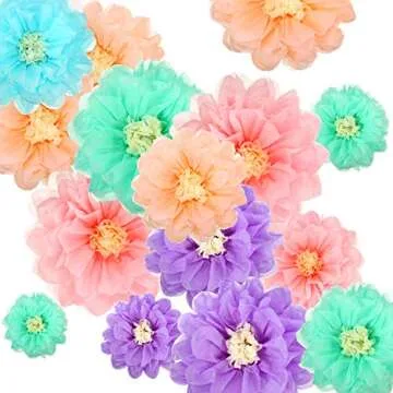 Gejoy 20 Pieces Mexican Paper Flower Tissue Day of The Dead Pom Poms 3D Paper Flower DIY Crafting fo...