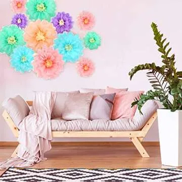 Gejoy 20 Pieces Mexican Paper Flower Tissue Day of The Dead Pom Poms 3D Paper Flower DIY Crafting for Halloween Thanksgiving Fiesta Wedding Party Ceiling Bloom Decoration(Vivid Color)