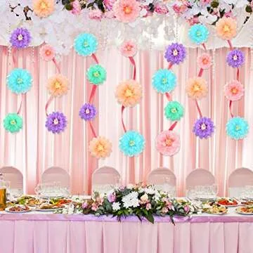Gejoy 20 Pieces Mexican Paper Flower Tissue Day of The Dead Pom Poms 3D Paper Flower DIY Crafting for Halloween Thanksgiving Fiesta Wedding Party Ceiling Bloom Decoration(Vivid Color)
