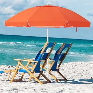 Bumblr 7.5ft Beach Umbrella with Sand Anchor & Tilt Mechanism Heavy Duty Outdoor Sunshade Portable Umbrella with Carry Bag Wind Resistant UV Protection for Sand Beach Garden Outdoor, Orange