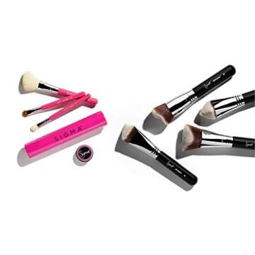 Sigma Beauty Professional Dimensional 4 Pc Kabuki Makeup Brush Set with SigmaTech® and Sigmax® fibers to Buff, Blend and Highlighting using Liquid, Creams or Powder Face Makeup