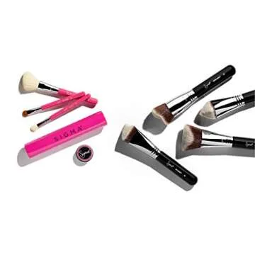 Sigma Beauty Professional Dimensional 4 Pc Kabuki Makeup Brush Set with SigmaTech® and Sigmax® fibers to Buff, Blend and Highlighting using Liquid, Creams or Powder Face Makeup