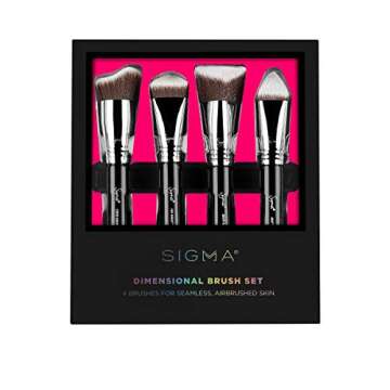 Sigma Beauty Professional Dimensional 4 Pc Kabuki Makeup Brush Set with SigmaTech® and Sigmax® fibers to Buff, Blend and Highlighting using Liquid, Creams or Powder Face Makeup