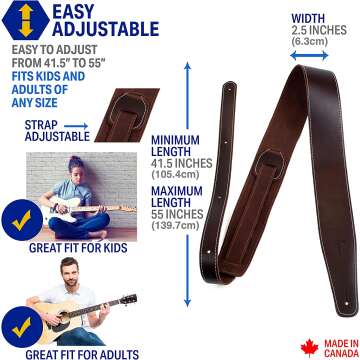 Adjustable Baseball Leather Guitar Strap - Wine Color