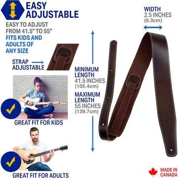 Adjustable Baseball Leather Guitar Strap - Wine Color