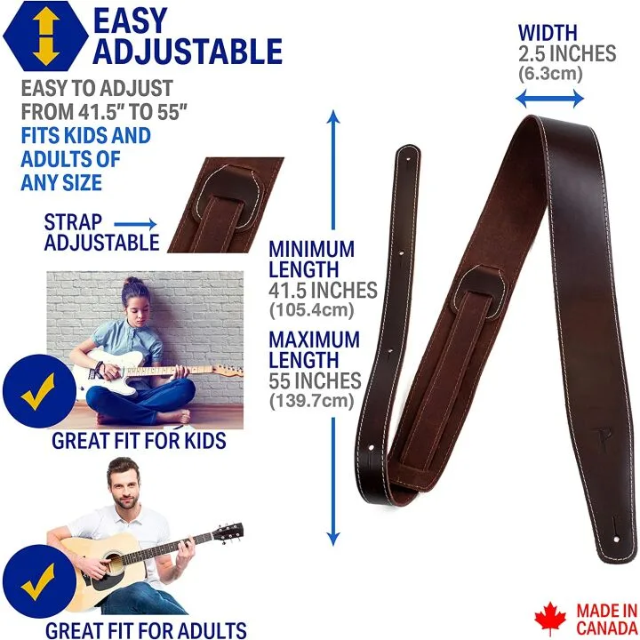 Adjustable Baseball Leather Guitar Strap - Wine Color