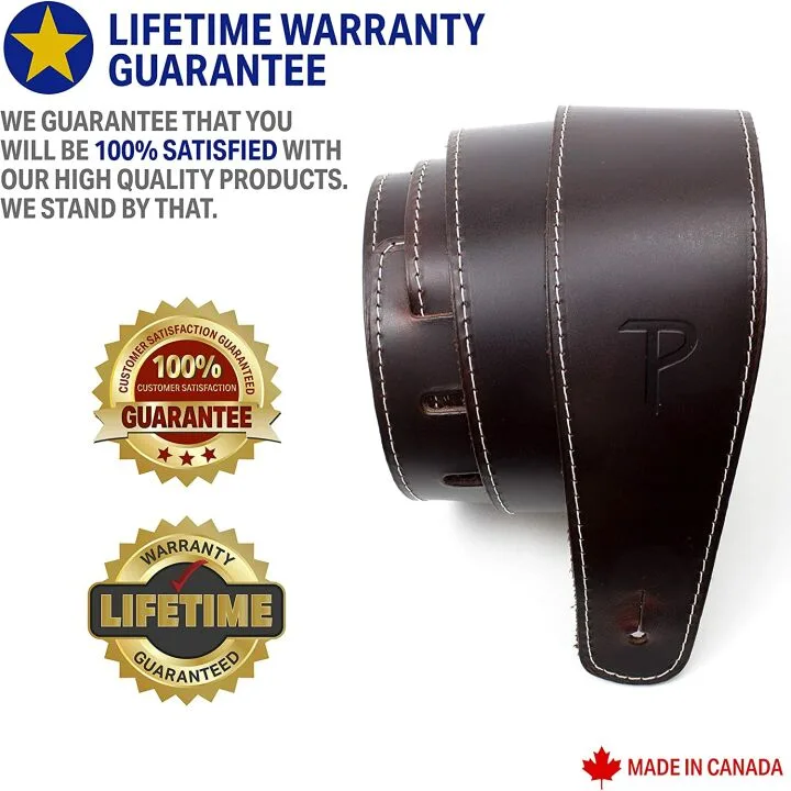 Adjustable Baseball Leather Guitar Strap - Wine Color