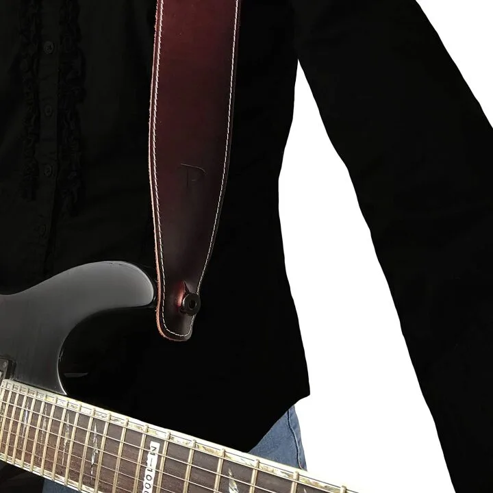 Adjustable Baseball Leather Guitar Strap - Wine Color