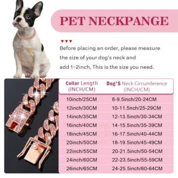 Rosegold Dog Chain Collar Diamond Cuban Link Dog Collar 13mm Wide Dog Necklace Metal Cat Chain Pet C...