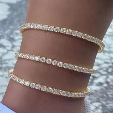 TOPGRILLZ 3-6mm Tennis Chain Anklet with Extension Bracelet for Women, 14K Gold Plated CZ Diamond Fashion Foot Jewelry Gifts (5mm Gold,9)