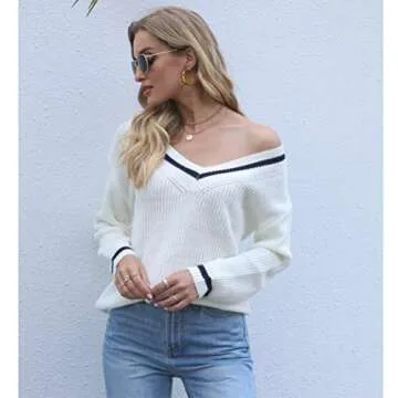 ForeFair Women’s Casual Long Sleeve V Neck Pullover Sweater