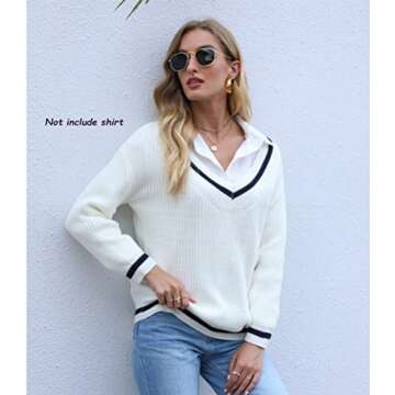 ForeFair Women’s Casual Long Sleeve V Neck Pullover Sweater