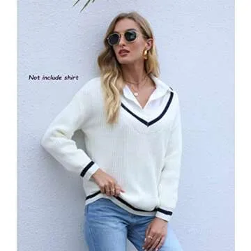 ForeFair Women’s Casual Long Sleeve V Neck Pullover Sweater
