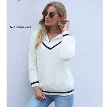 ForeFair Women’s Casual Long Sleeve V Neck Pullover Sweater