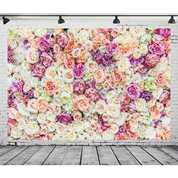BELECO 7x5ft Fabric Colorful Flowers Backdrop Valentines Pink Yellow Roses Flower Wall Decoration Ba...