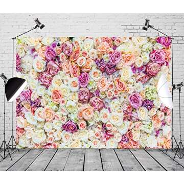 BELECO 7x5ft Fabric Colorful Flowers Backdrop Valentines Pink Yellow Roses Flower Wall Decoration Backdrop Flowers Party Background Bridal Shower Wedding Birthday Photoshoot Kids Girls Photo Props