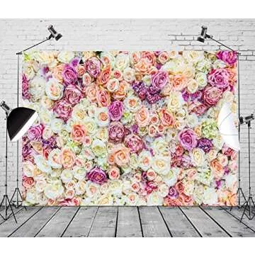 BELECO 7x5ft Fabric Colorful Flowers Backdrop Valentines Pink Yellow Roses Flower Wall Decoration Backdrop Flowers Party Background Bridal Shower Wedding Birthday Photoshoot Kids Girls Photo Props