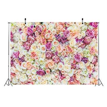 BELECO 7x5ft Fabric Colorful Flowers Backdrop Valentines Pink Yellow Roses Flower Wall Decoration Backdrop Flowers Party Background Bridal Shower Wedding Birthday Photoshoot Kids Girls Photo Props