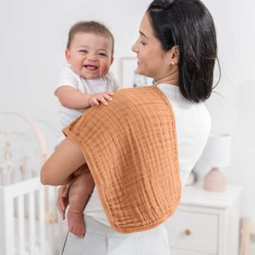 Comfy Cubs Muslin Burp Cloths 20" x 10", Pack of 10 - Large, 6-Layer, Ultra Absorbent 100% Cotton fo...