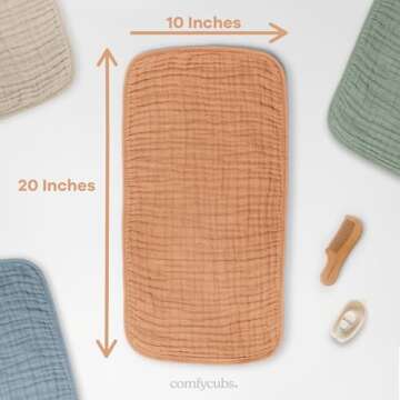 Comfy Cubs Muslin Burp Cloths 20" x 10", Pack of 10 - Large, 6-Layer, Ultra Absorbent 100% Cotton for Baby Drool and Messes - Soft, Safe & Gentle Baby Burp Cloths for Boys & Girls - Caramel