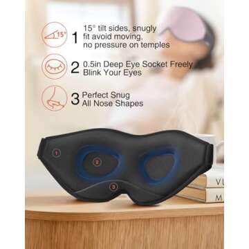 MABAO Sleep Mask for Side Sleeper, Eye Mask for Sleeping Women Men, 3D Contoured Cup No Eye Pressure 100% Light Blocking Sleeping Mask with Adjustable Strap Night Blindfold Flight, Travel, Nap, Pink