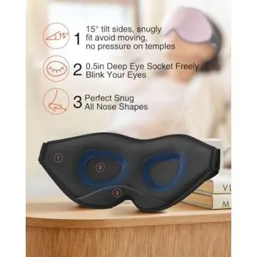 MABAO Sleep Mask for Side Sleeper, Eye Mask for Sleeping Women Men, 3D Contoured Cup No Eye Pressure 100% Light Blocking Sleeping Mask with Adjustable Strap Night Blindfold Flight, Travel, Nap, Pink