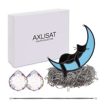AXLISAT Black Cat Decor On Blue Moon Stained Glass for Window, Crystals Suncatchers for Window Ball ...