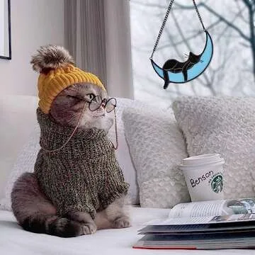 AXLISAT Black Cat Moon Stained Glass Suncatcher