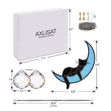 AXLISAT Black Cat Moon Stained Glass Suncatcher