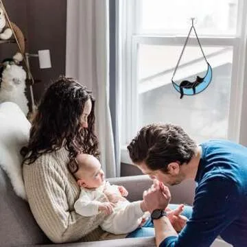 AXLISAT Black Cat Moon Stained Glass Suncatcher