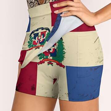 AVROY Tennis Skirts for Women with Pockets Dominican Republic Flag Golf Athletic Skorts Workout Running Shorts