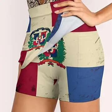 AVROY Tennis Skirts for Women with Pockets Dominican Republic Flag Golf Athletic Skorts Workout Running Shorts