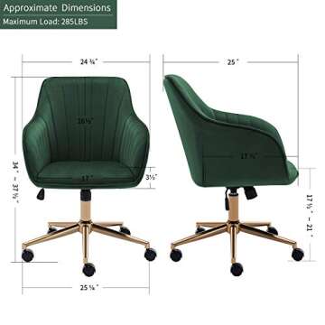 DUHOME Velvet Desk Adjustable Swivel Home Office Chair for Office Living Room Bedroom, Dark Green