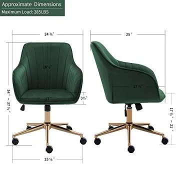 DUHOME Velvet Desk Adjustable Swivel Home Office Chair for Office Living Room Bedroom, Dark Green